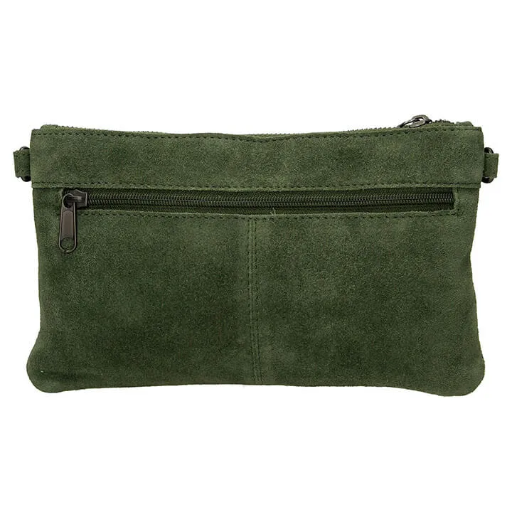 Charm Suède Clutch / Avondtasje Donker Groen