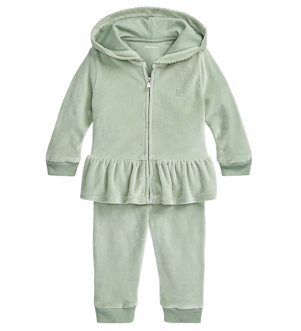 POLO RALPH LAUREN CARDIGAN/VELOURS BROEK  DUSTY GROEN
