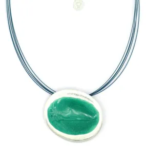 Turquoise ketting staaldraad ovale hanger