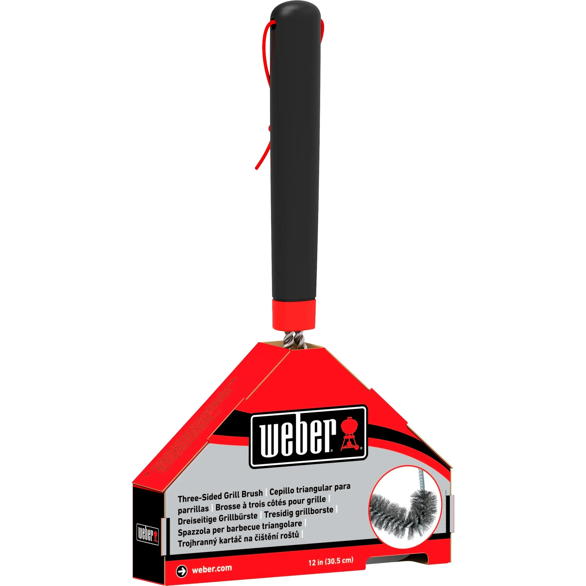 Weber Driezijdige reinigingsborstel grillreinigingsborstel (Zwart/rood, 30 cm)